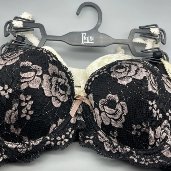 Felina Crossdye Lace Contour Bra - Pack of 2, Black/White, Sizes 34B and 36B - Picture 4 of 7